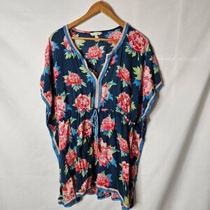 Matilda Jane Cool Shade Swimsuit Coverup Beach Tunic Navy Blue‎ Floral sz M